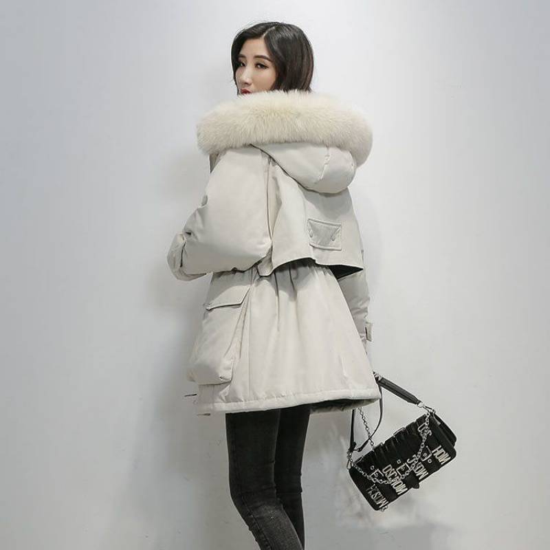 Women Mid-length Down Cotton-padded Jacket Loose Thick Cotton Coat