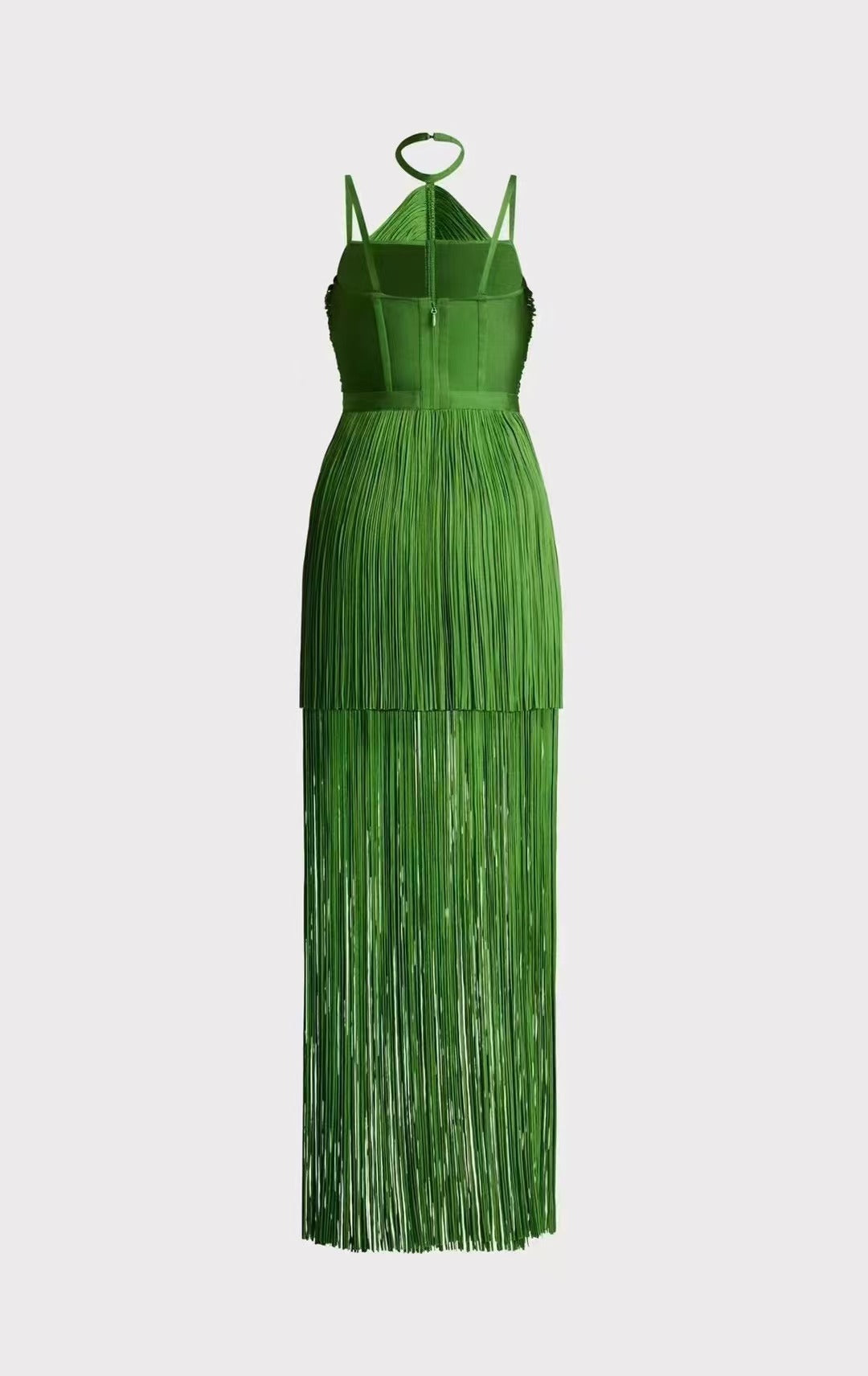 Green Halter Spaghetti Straps Tassel Dinner Ball Dress