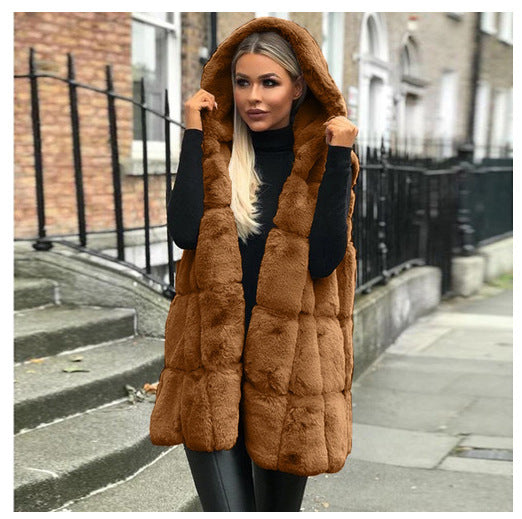 Hooded fur vest