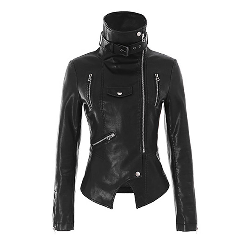 Leather women's jacket autumn new Korean students Slim thin motorcycle leather jacket high waist