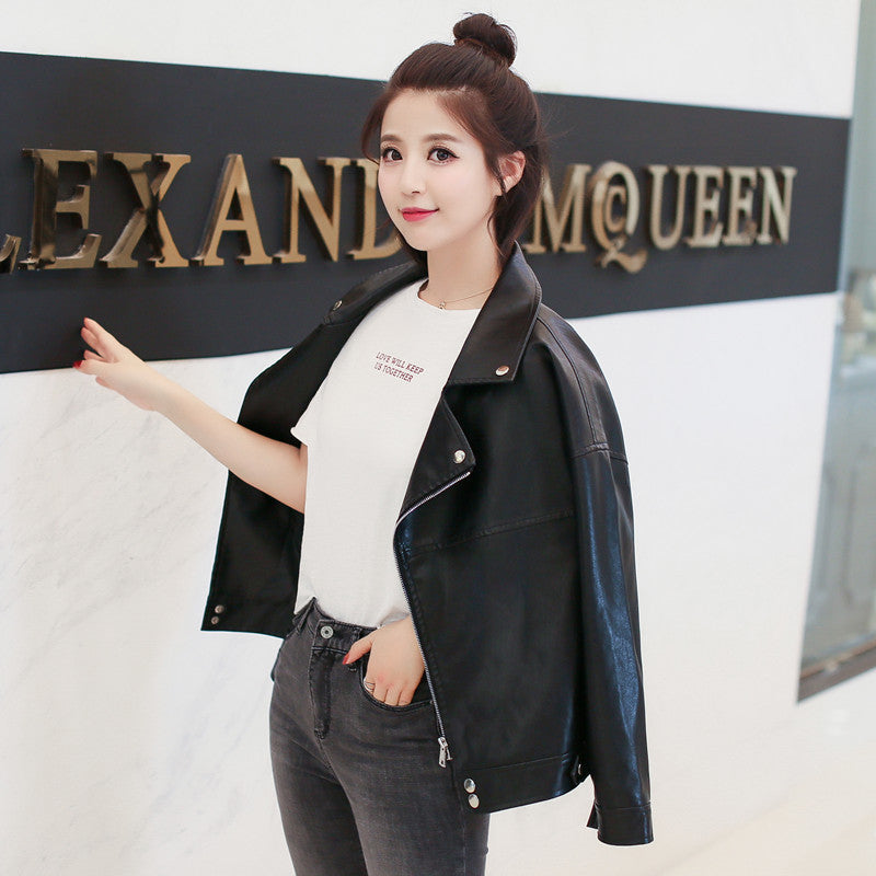 European And American Slim Student Locomotive Loose Boyfriend Style Leather Jacket