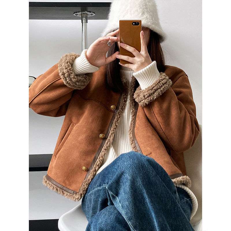 Idle Style Lamb Plush Coat Women's Winter Fur Jacket Thick