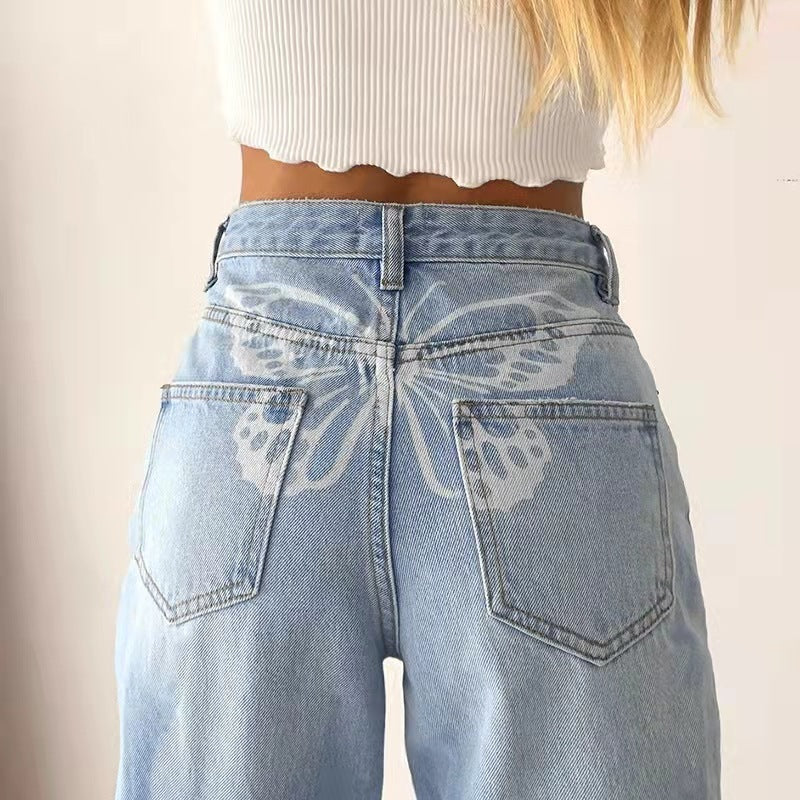 Bedruckte Casual Street Hot Girl Fashion Jeans mit hoher Taille