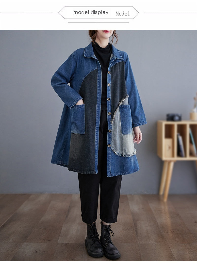 Autumn Japanese New Retro Wash Plus Size Denim Coat