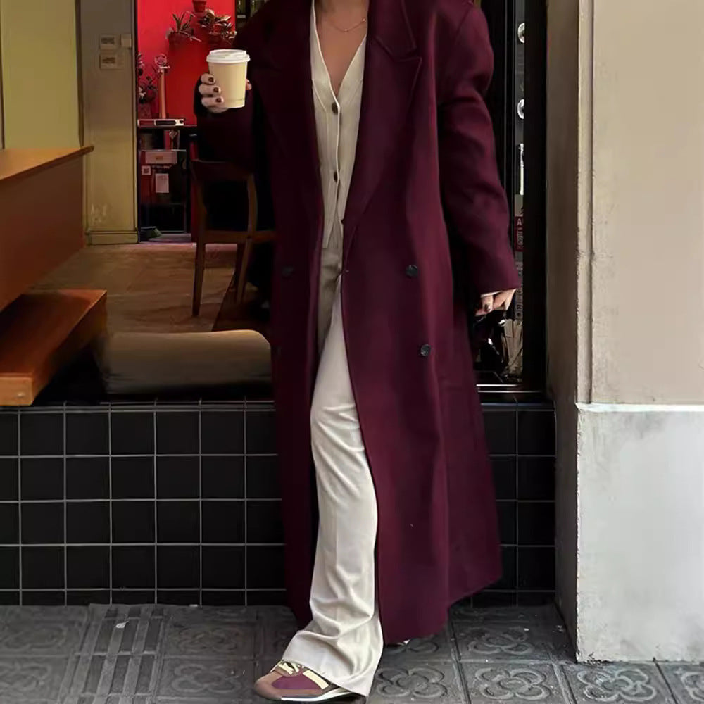 Wine Red Long Lapel Blazer