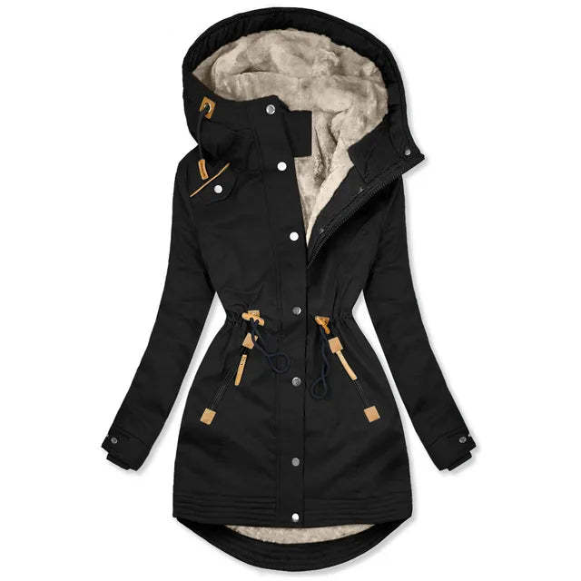 Women Warm Fur Collar Long-sleeve Zipper Slim Jacket