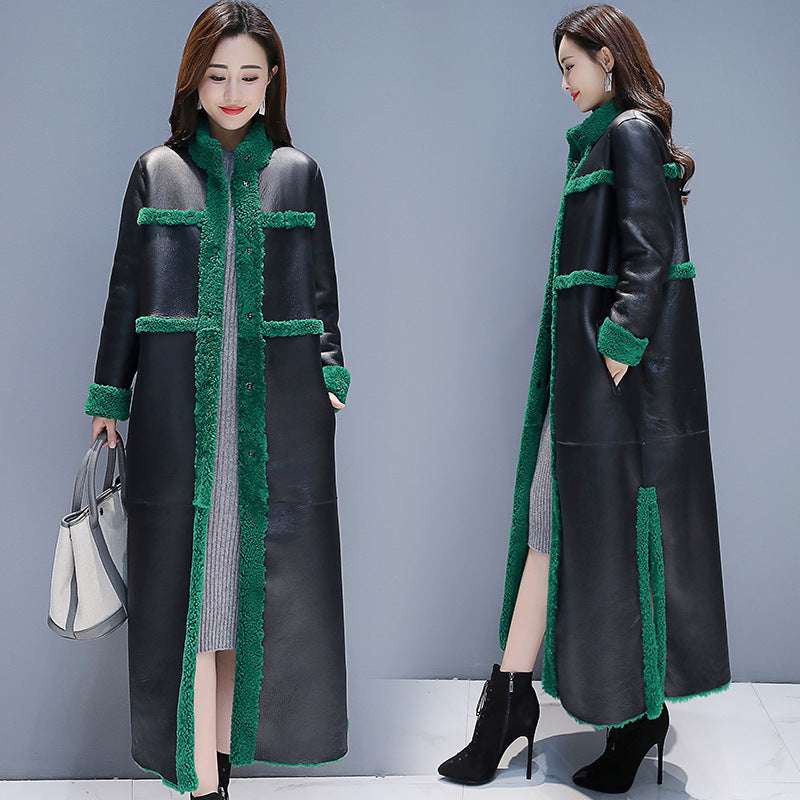 Fleece-lined Thick Lamb Wool Coat For Women Long Cotton Jacket