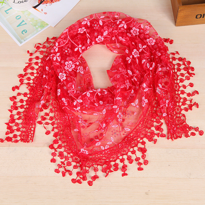 Women's New Creative Lace Fringed Silk Scarf