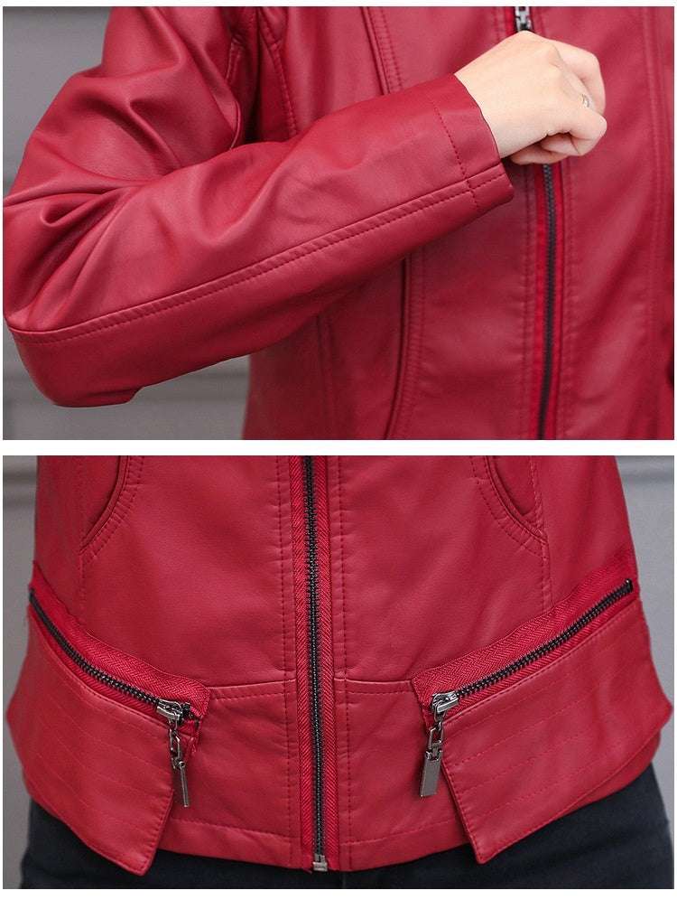 New Spring And Autumn Korean Style Motorcycle Stand-up Collar Slim Fit Slimming Leather Coat