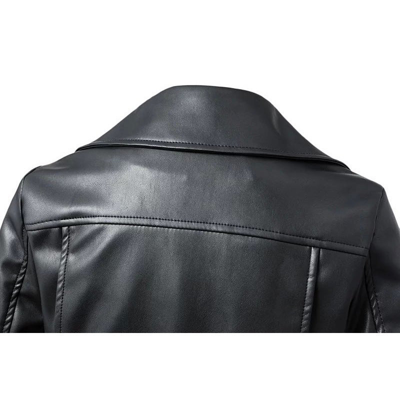 Women's Short Slim High Waist Motorcycle Leather Jacket