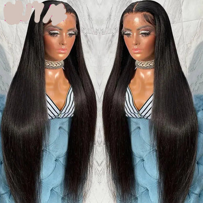 Real Human Hair Lace Wig Set - Straight Black Medium Length
