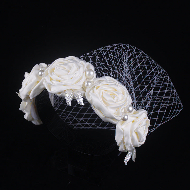 Bridal Large Flower Satin Veil Hair Hoop Headdress