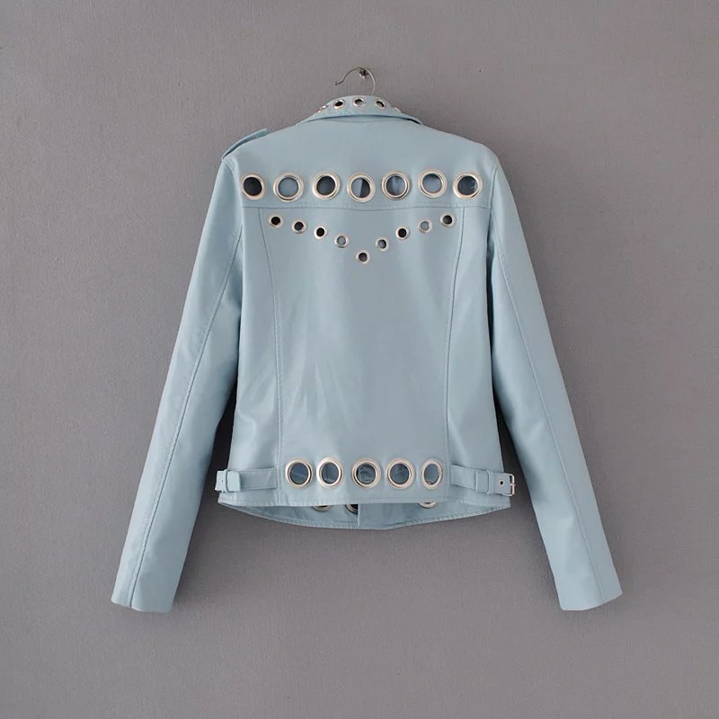 Ladies Fashion Hollow Pu Leather Jacket