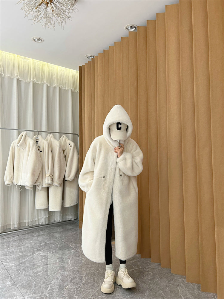 Long Thick Thick Hooded Loose Faux Down Coat