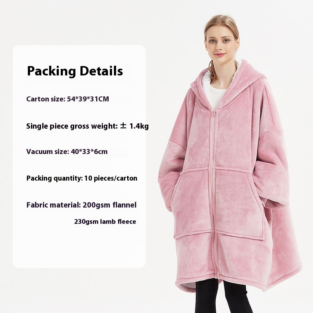 Flannel Thickened Hooded Home Leisure Double-layer Wearable Blanket