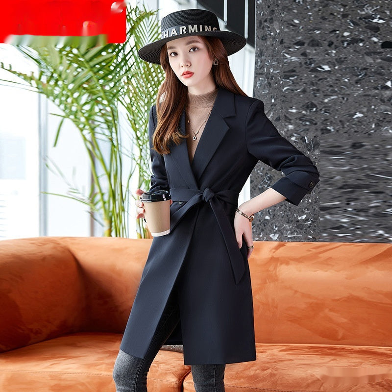 Korean Style Professional Mid-length Suit Collar Trench Coat