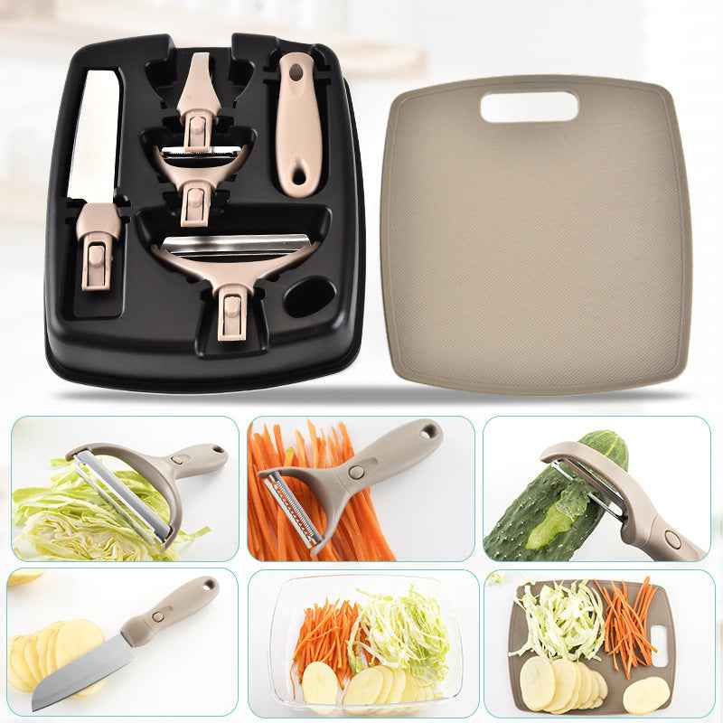 Stainless Steel Cutter Set with Wheat Straw Chopping Board - Three Piece Kitchen Tool - Mallora Shop