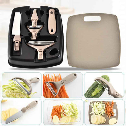 Stainless Steel Cutter Set with Wheat Straw Chopping Board - Three Piece Kitchen Tool - Mallora Shop