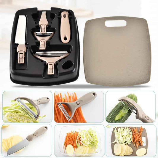 Stainless Steel Cutter Set with Wheat Straw Chopping Board - Three Piece Kitchen Tool - Mallora Shop