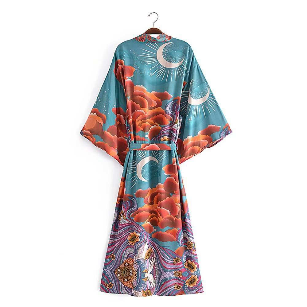 Womens Ladies Green Kimono Robe Gown Cover