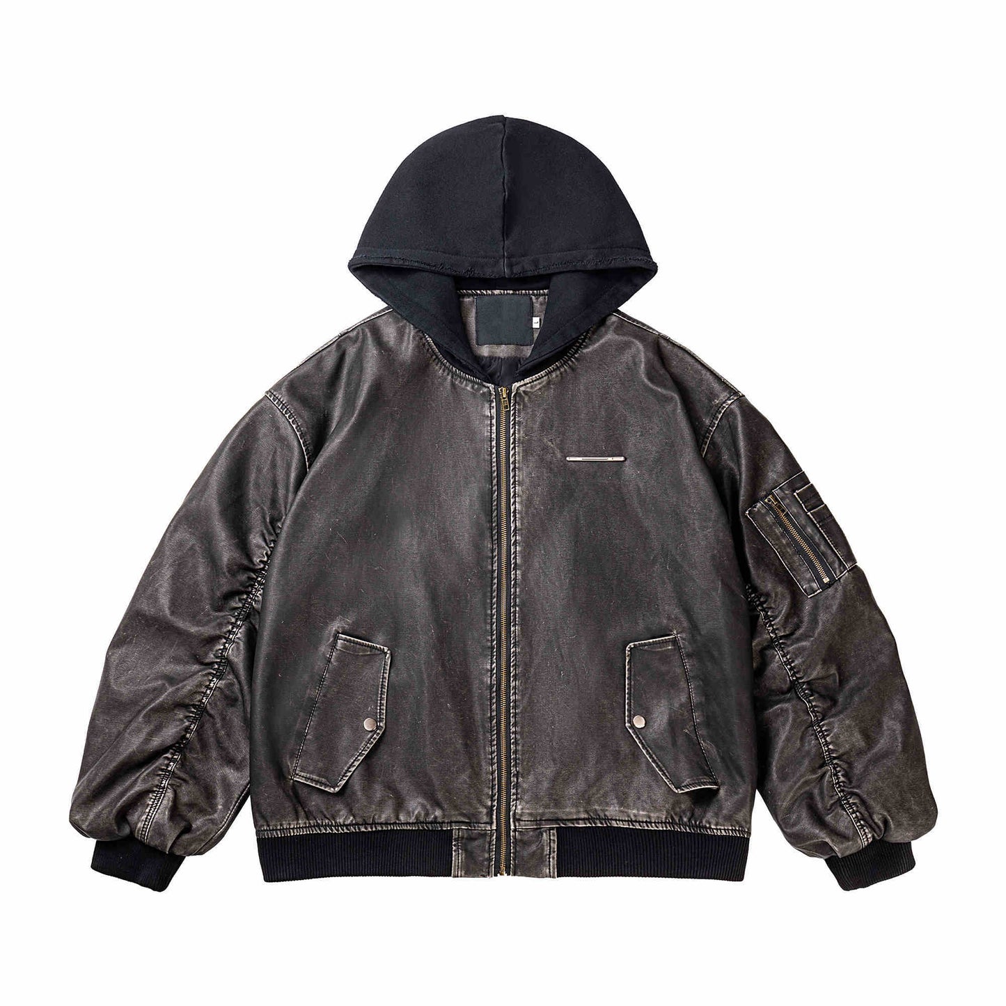 Distressed Hooded Flight Jacket Men's And Women's Heavy Coat