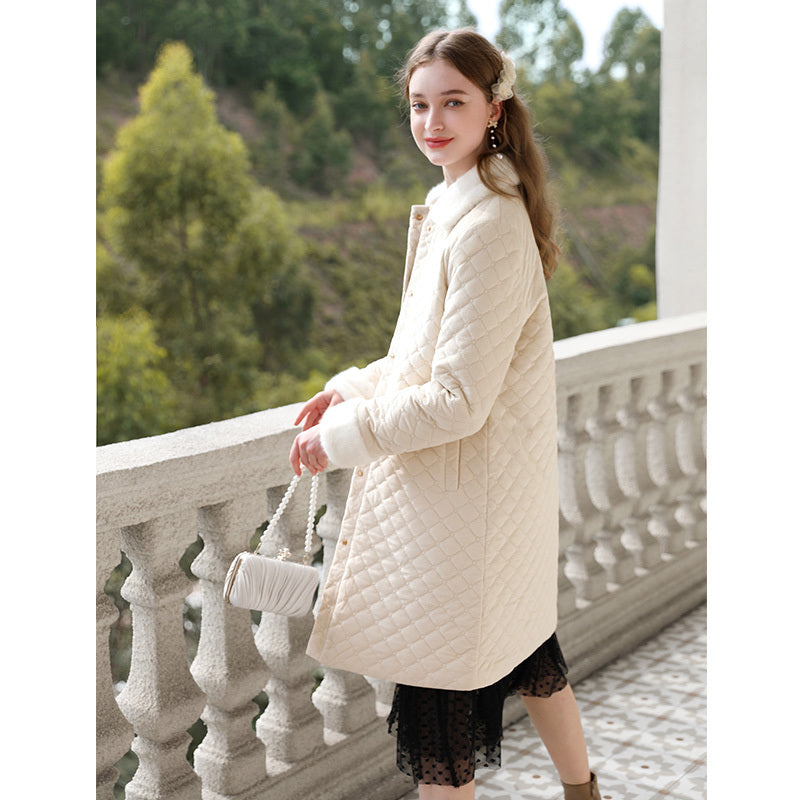 Women Mink-like Collar Rhombus Cotton-padded Winter Coat