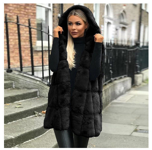 Hooded fur vest