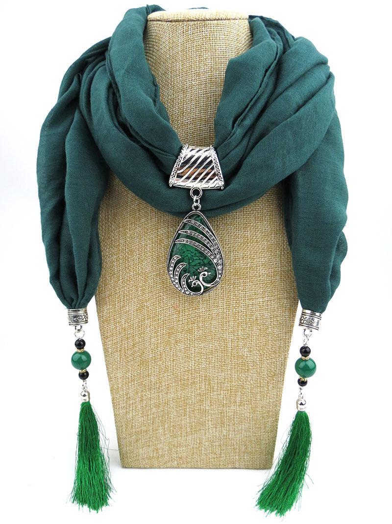 Ethnic Style Peacock Pendant Gem Tassel Scarf Shawl Autumn And Winter Women's Scarf