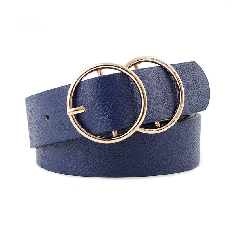 Women's Pu Wide Belt With Double Round Buckle