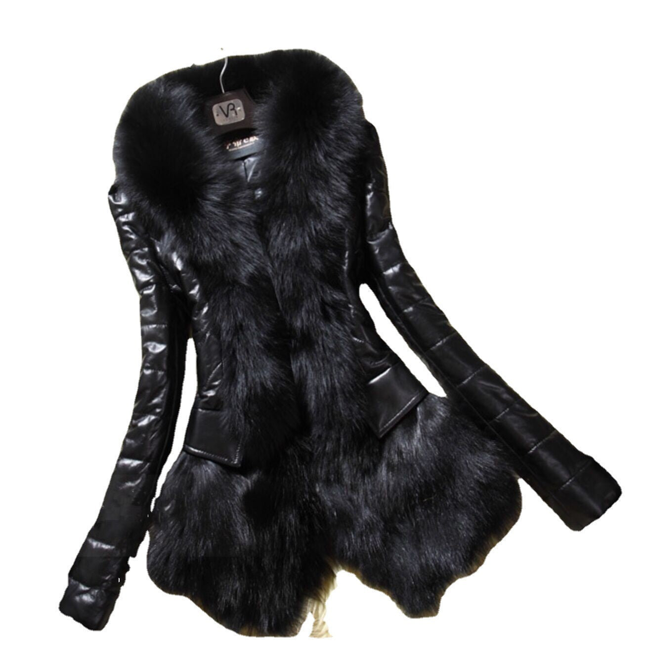 Faux fur large fur collar leather jacket