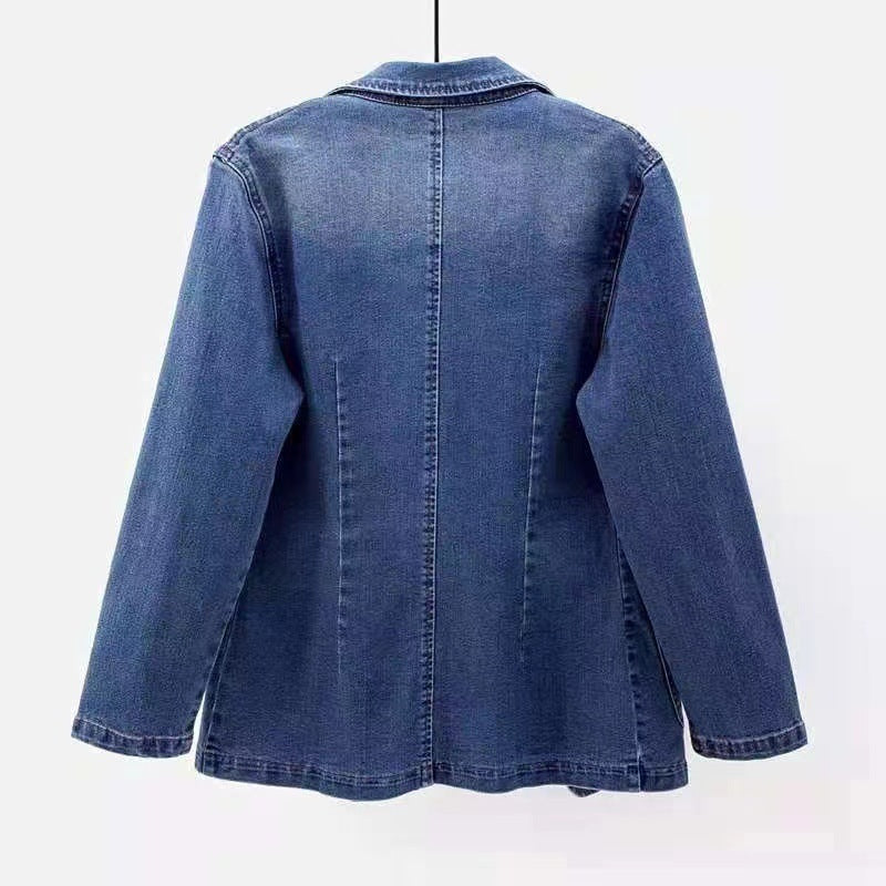 Women Slim One Button Denim Jacket