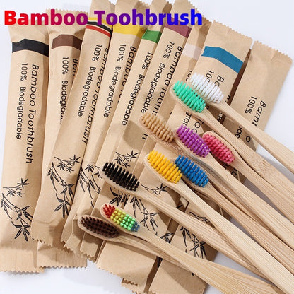 10Pcs Colorful Bamboo Toothbrush Set - Soft Bristle - Mallora Shop