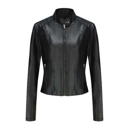 Women's Short Slim-fit Leather Coat