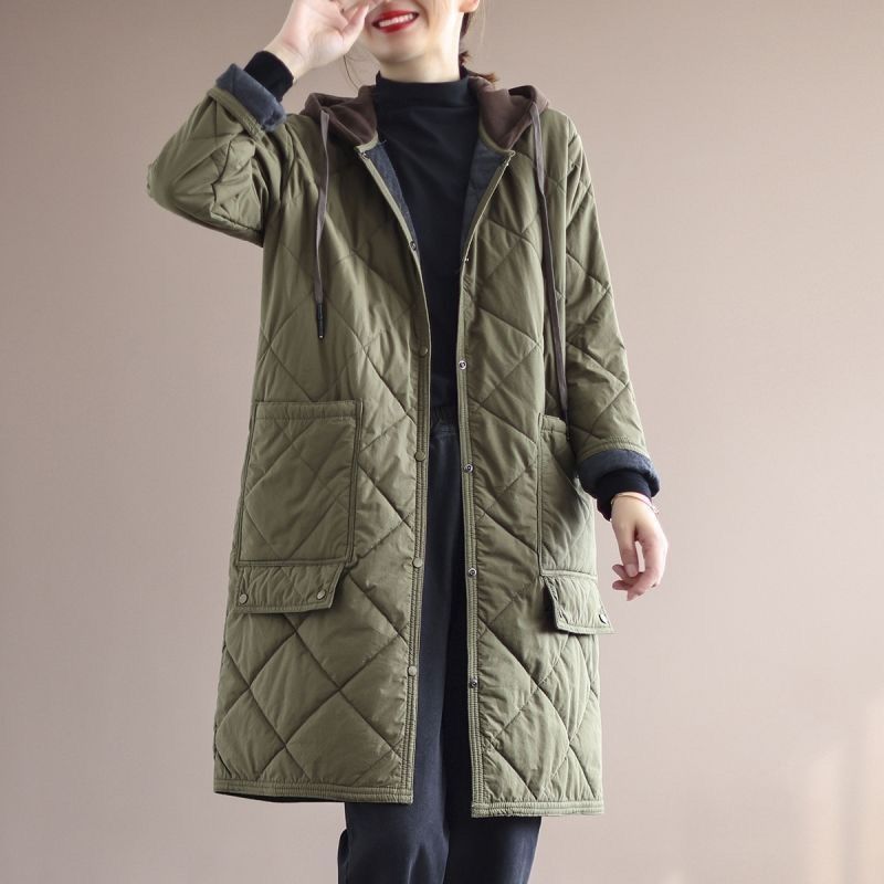 Hooded Large Pocket Long Warmth Retention Material Clothes Trench Coat