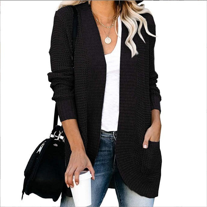 Women's Curved Placket Knitted Sweater Cardigan