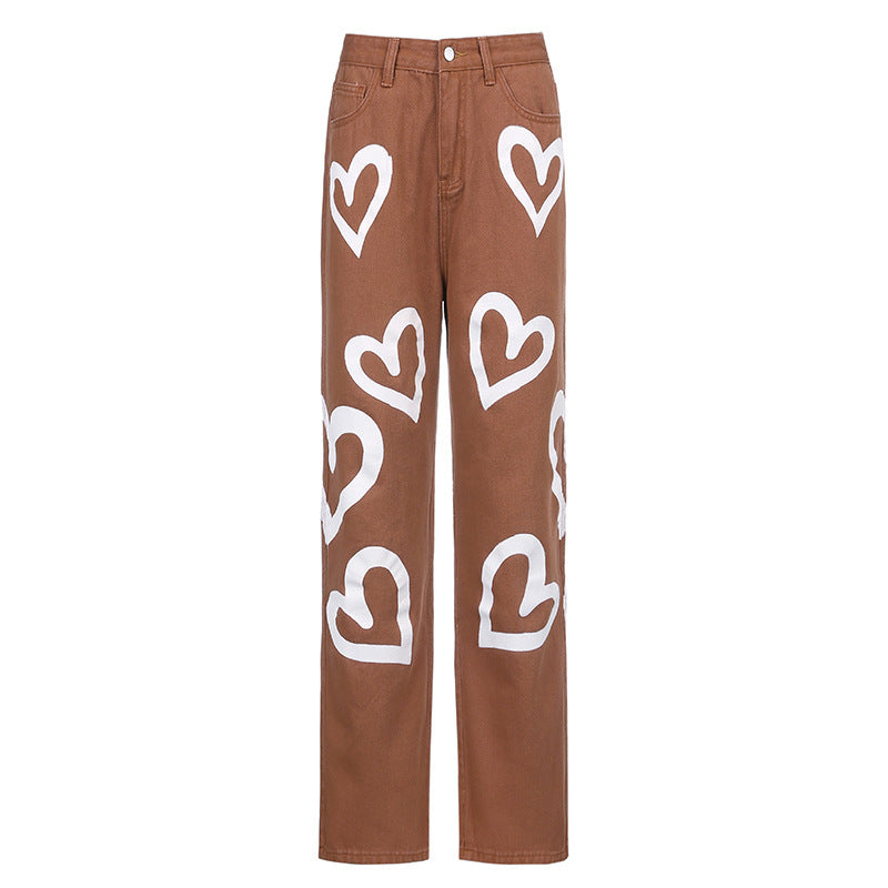 Love Graffiti Jeans mit geradem Bein und hoher Taille für Damen