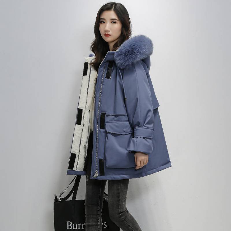 Women Mid-length Down Cotton-padded Jacket Loose Thick Cotton Coat