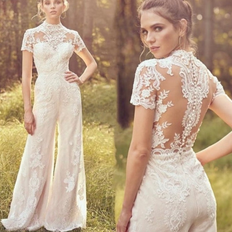 Bridal Gowns Short Sleeve Jumpsuit