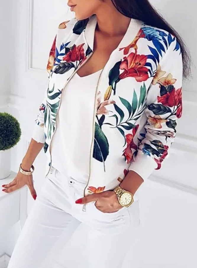 Women Autumn And Winter Long Sleeve Zipper Printed Jacket