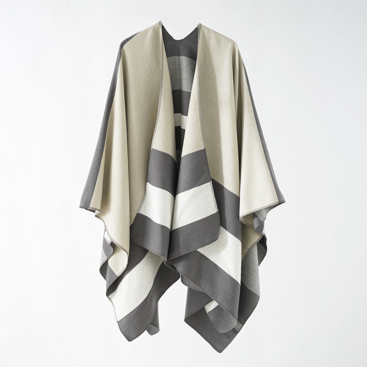 Double-sided Color Matching Plaid Cashmere-like Shawl Outer Match Cape Coat