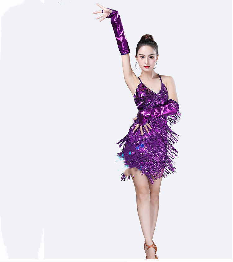 New Fringed Skirt Latin Dance Skirt Sequin Dance Dress Stage Performance