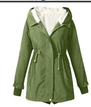 Women's Autumn And Winter Solid Color Casual Waist Tight Fleece-lined Anorak