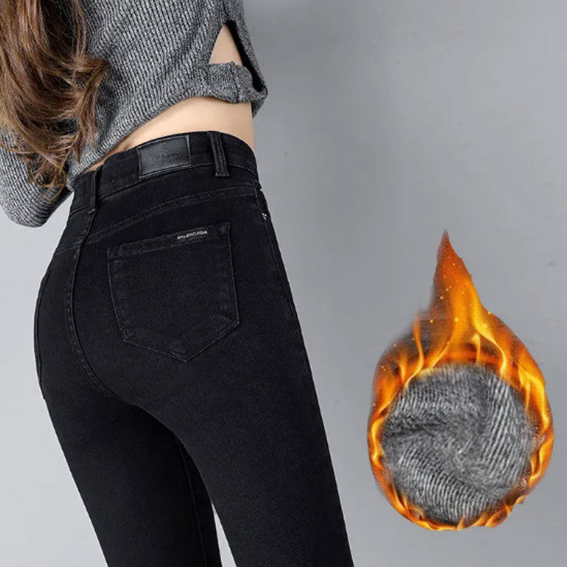 Schwarze Slim-Jeans mit hoher Taille für Damen