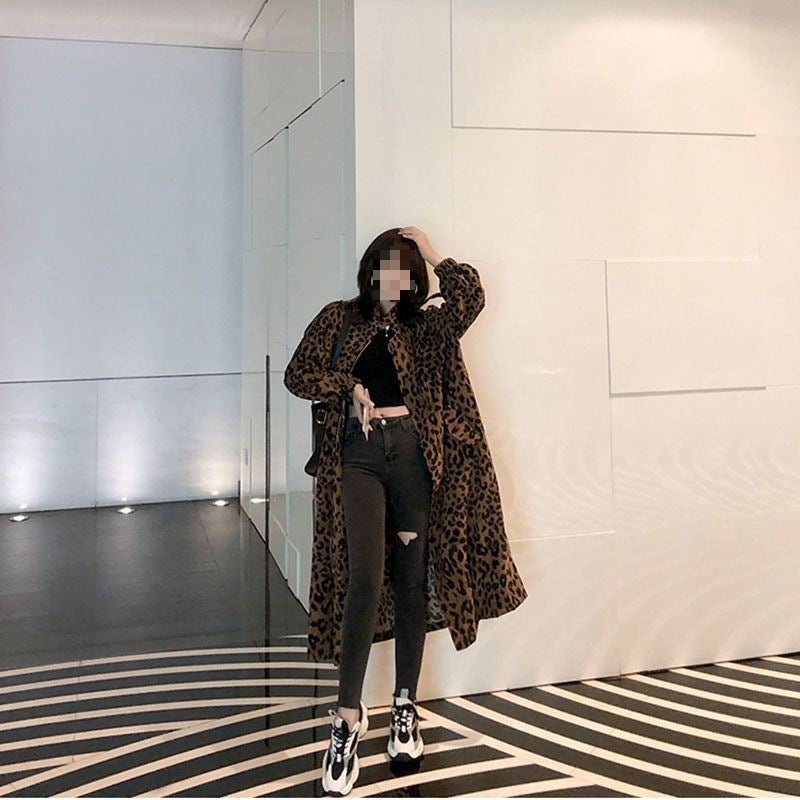 Leopard Print Trench Coat Women's Mid-length