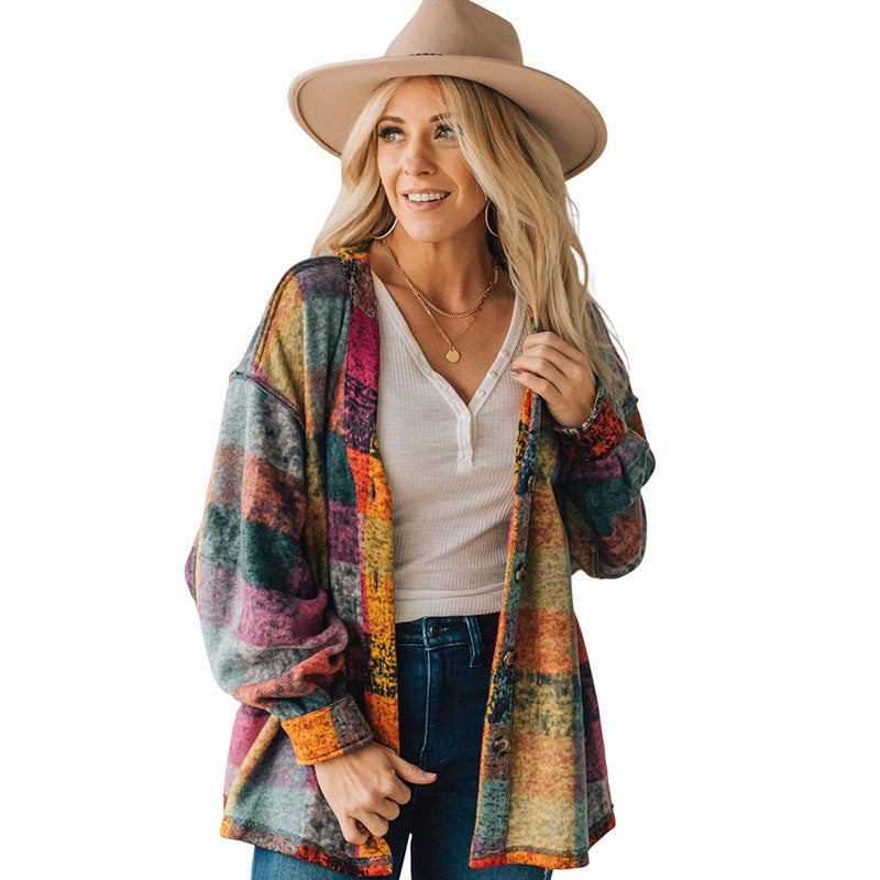 Female Multicolor Plaid Loose Jacket