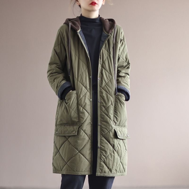 Hooded Large Pocket Long Warmth Retention Material Clothes Trench Coat