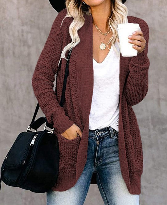 Women's Curved Placket Knitted Sweater Cardigan