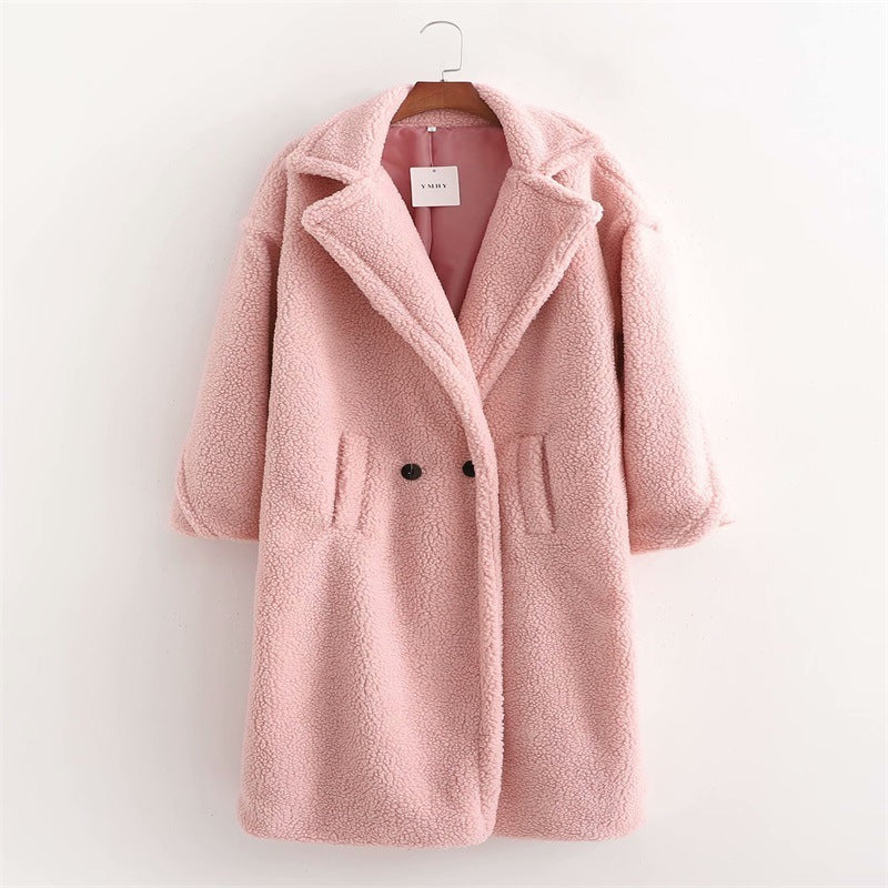 Women's Artificial Teddy Long-sleeved Thickened Thermal Long Coat