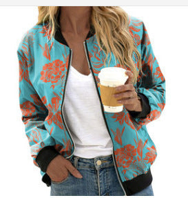 Women Autumn And Winter Long Sleeve Zipper Printed Jacket