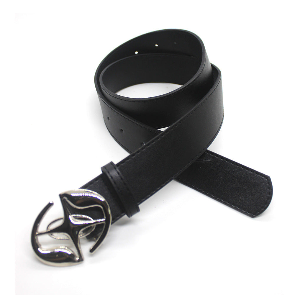 Men's And Women's Retro And Fashion All-matching Pure Black Belt